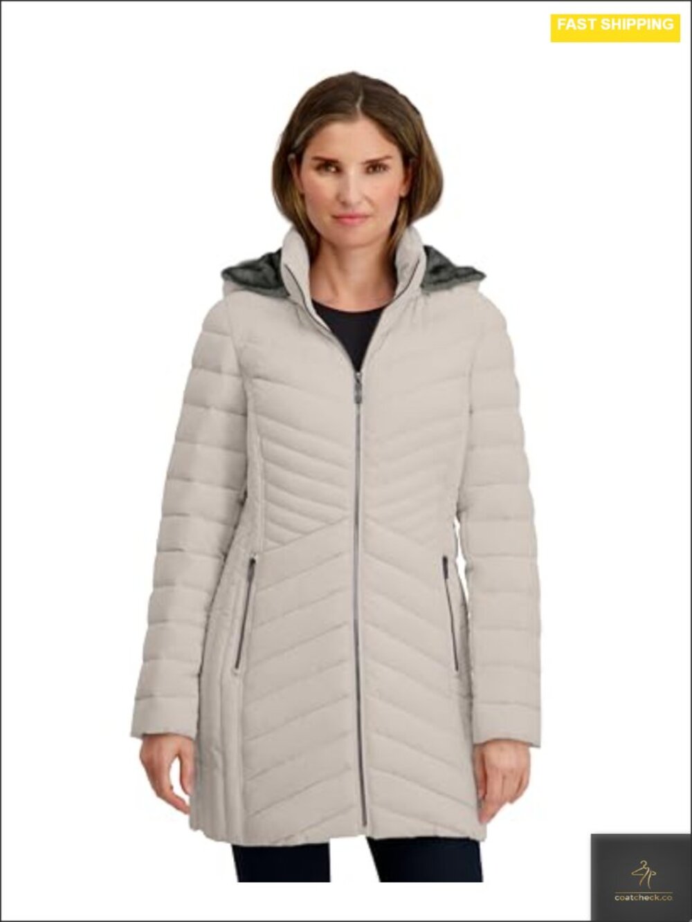 Women's Water Resistant Faux Fur Hooded Quilted Puffer Coat 3/4 Length